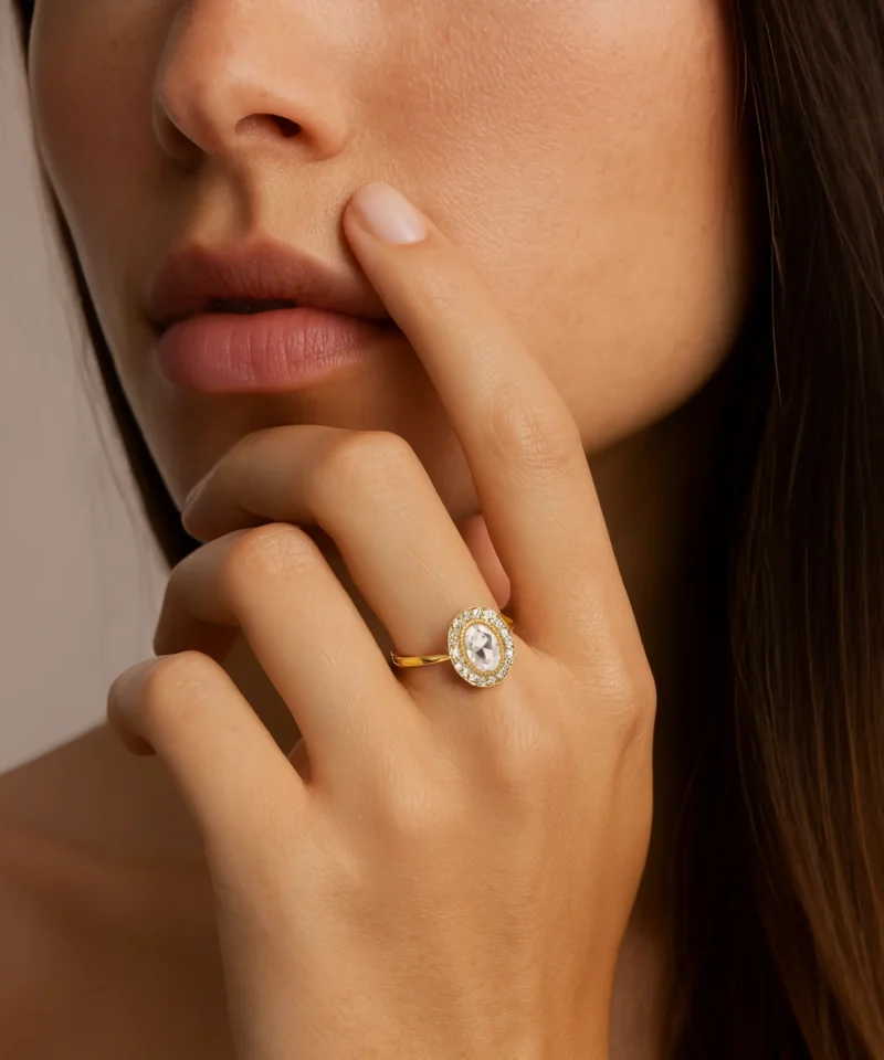 Złoty pierścionek retro owal