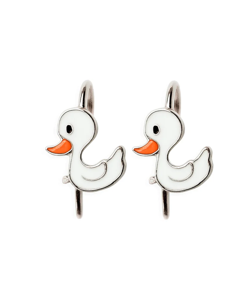 Kolczyki srebrne dla dzieczynek gąska, łabędzie lub kaczuszka - białe emaliowane