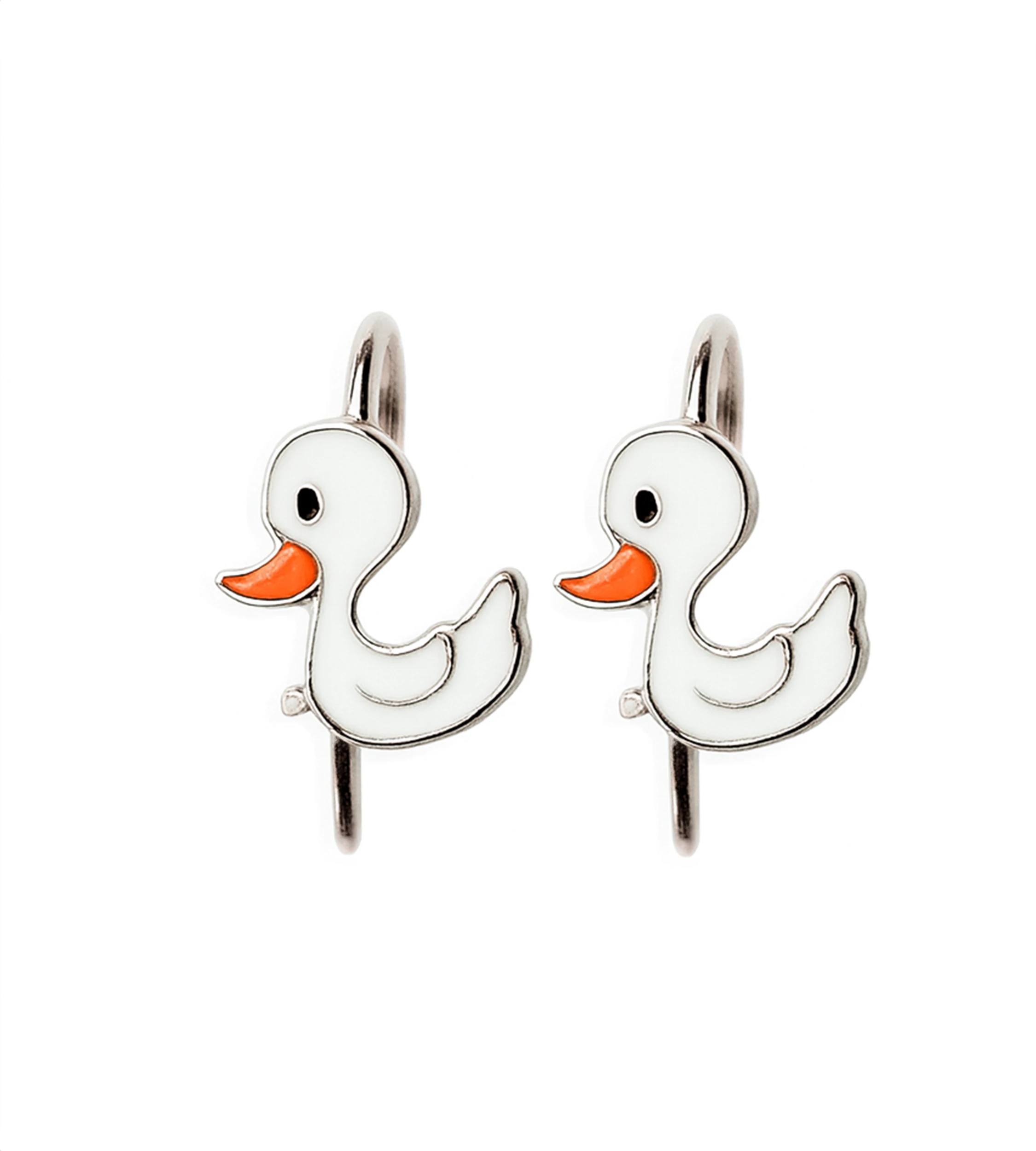 Kolczyki srebrne dla dzieczynek gąska, łabędzie lub kaczuszka - białe emaliowane