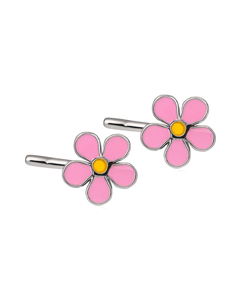 Kolczyki srebrne kwiatki różowe
