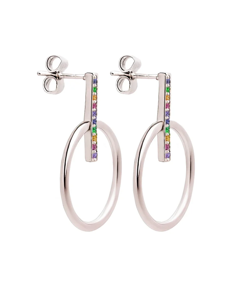 Kolczyki wiszące srebrne z cyrkoniami kolorowymi