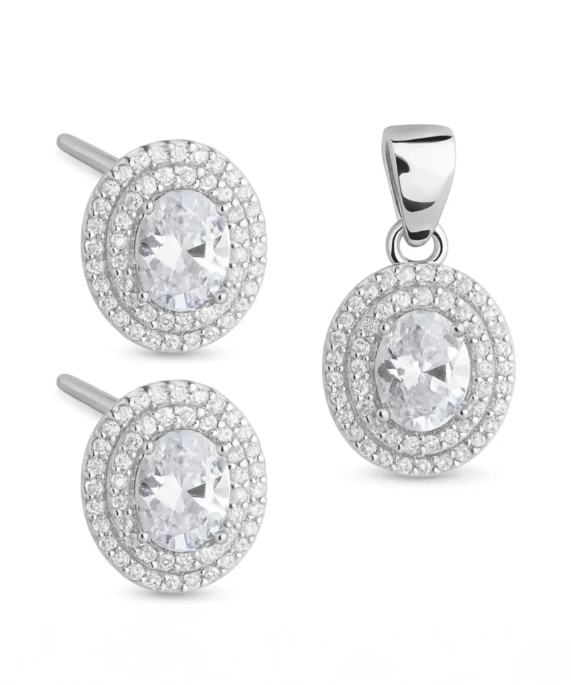 Komplet biżuterii srebrnej z cyrkoniami - bogaty komplet owal