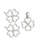 Komplet biżuterii srebrnej koniczynki z cyrkonią