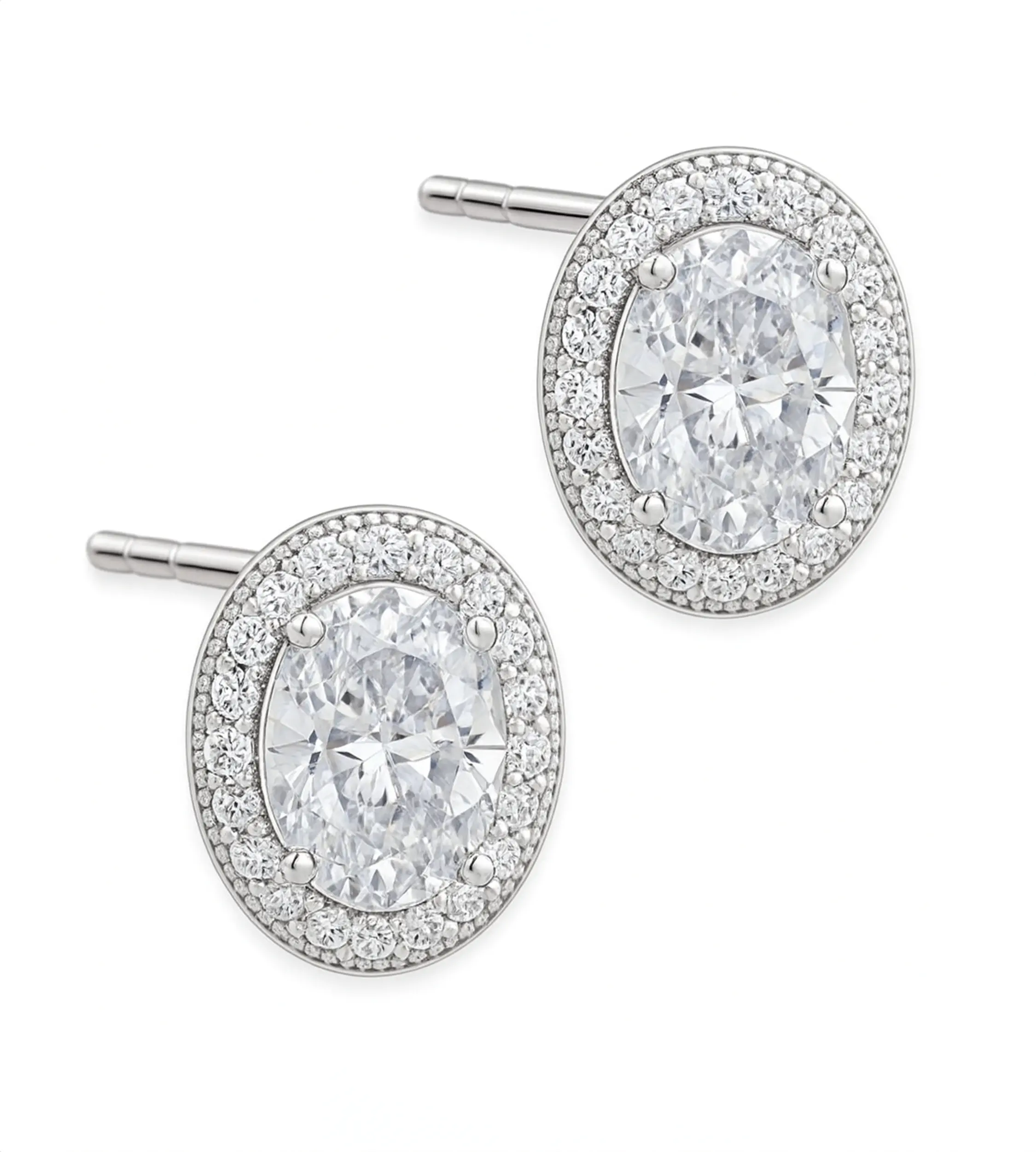 Srebrne kolczyki z dużą cyrkonią - markizy z małymi cyrkoniami