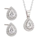 Srebrny komplet biżuterii kropla z kamieniem