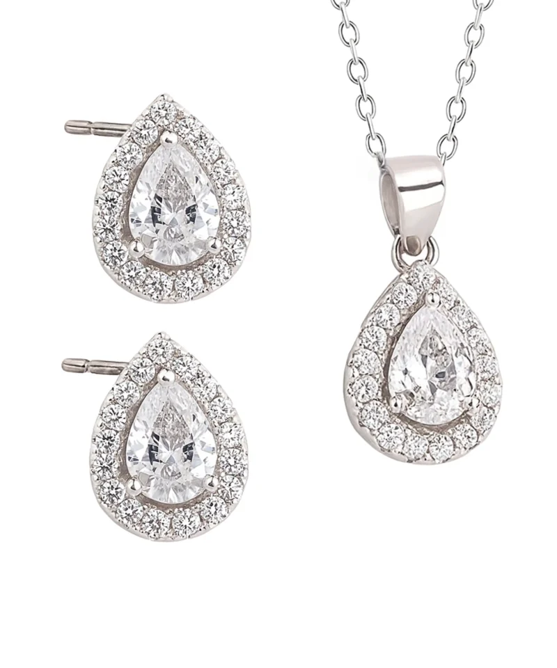 Srebrny komplet biżuterii kropla z kamieniem