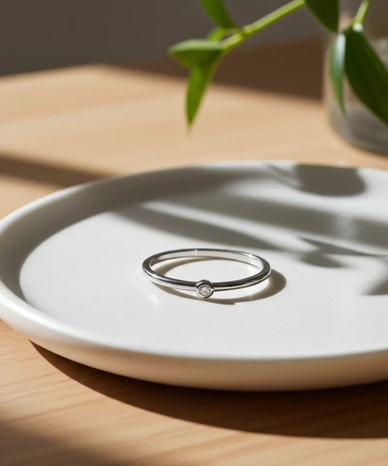 cienki srebrny pierścionek z cyrkonią - minimalistyczna bizuteria