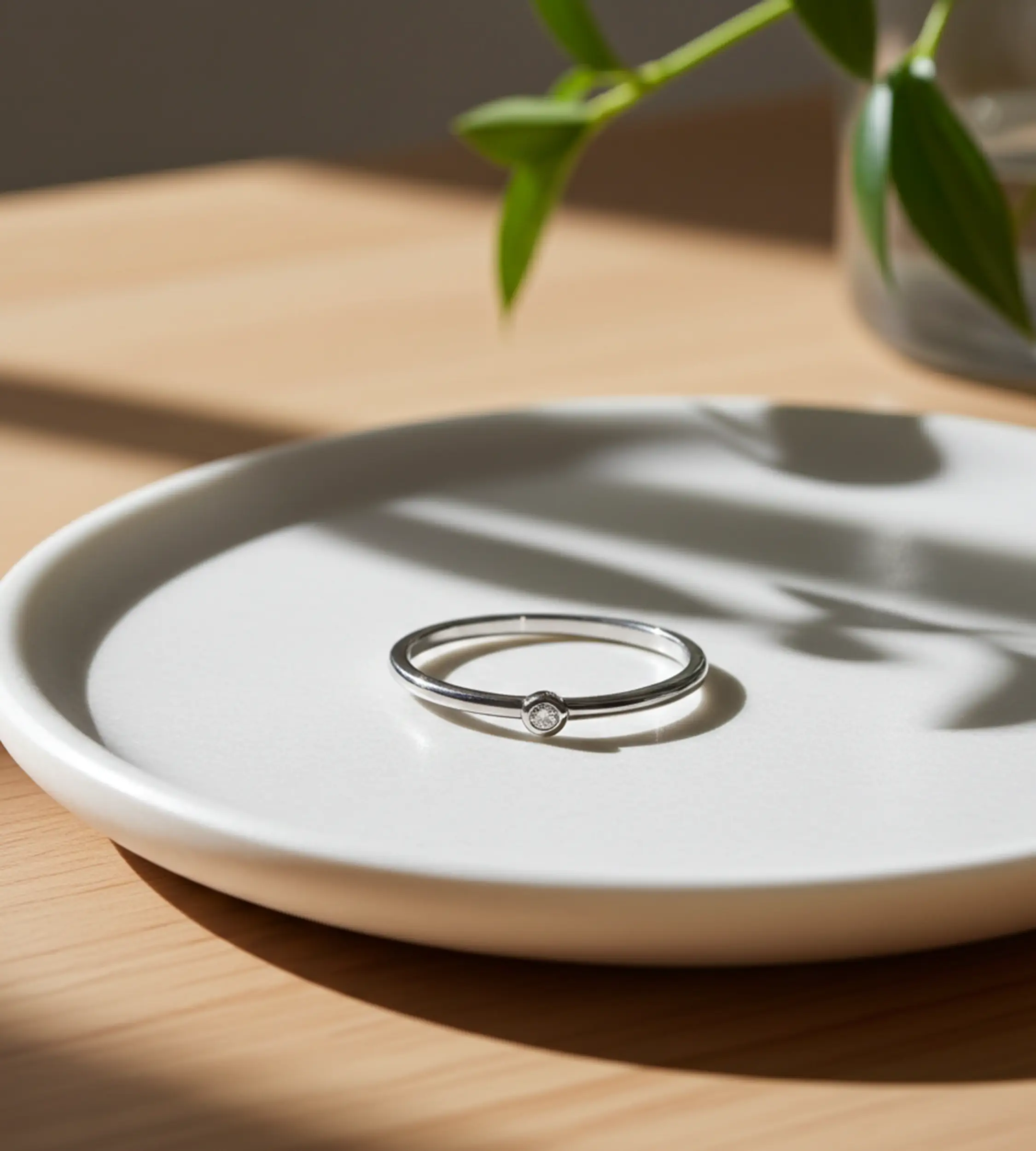 cienki srebrny pierścionek z cyrkonią - minimalistyczna bizuteria