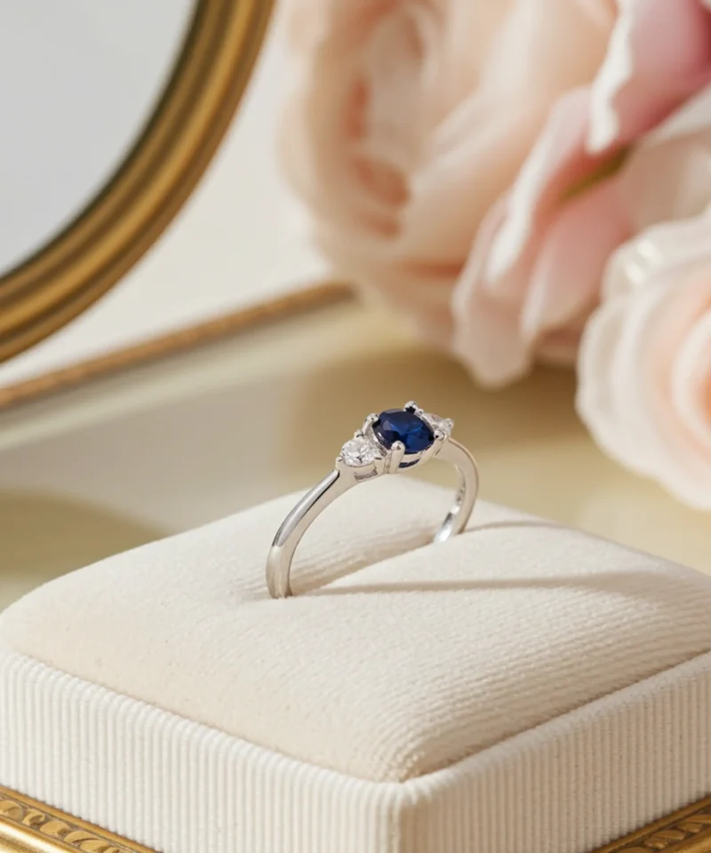 Srebrny pierścionek z niebieskim kamieniem