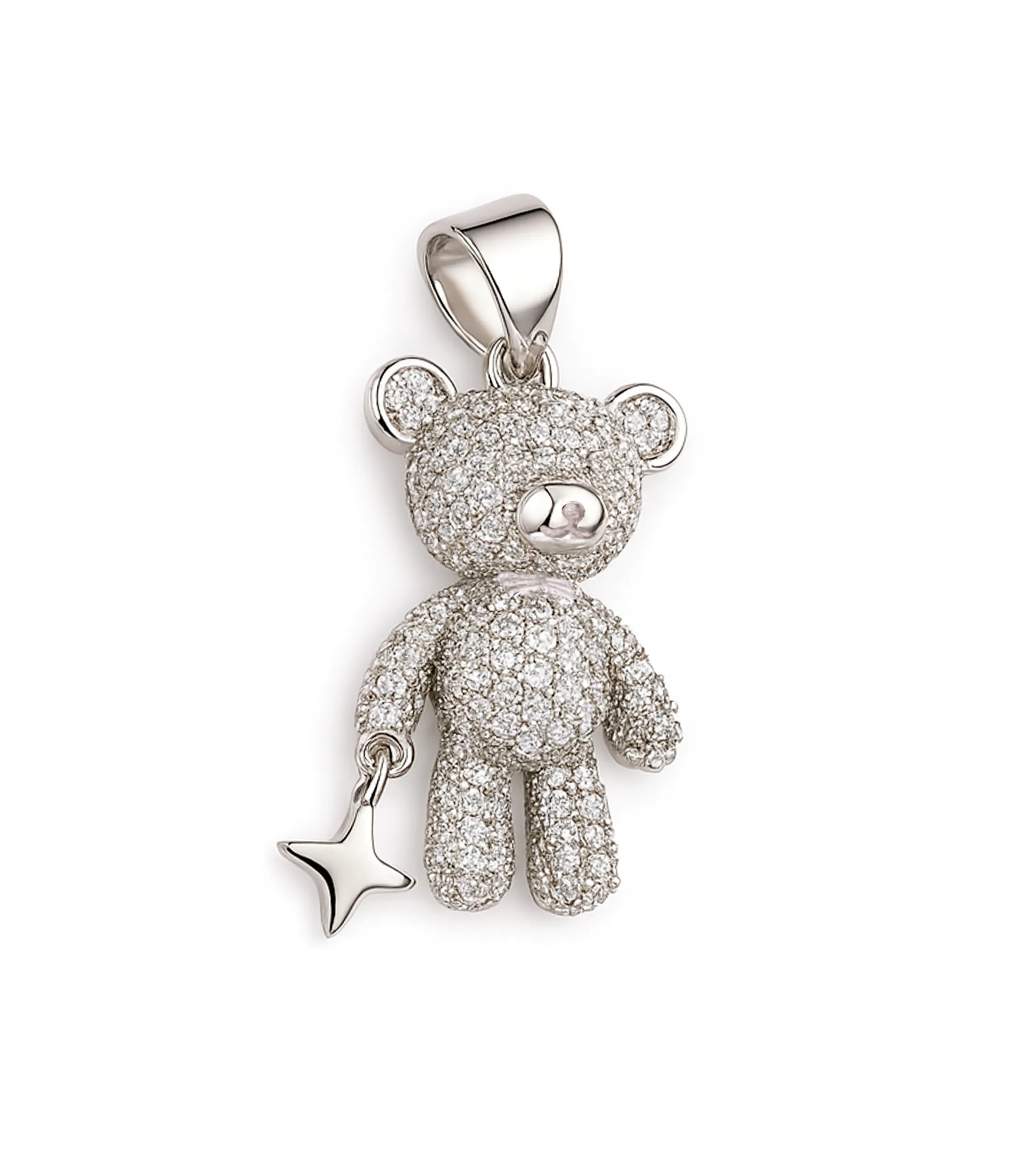 Wisiorek dla dziewczynki - mały miś srebrny z cyrkoniami