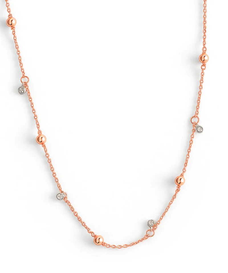 Celebrytka naszyjnik różowe złoto z kuleczkami i cyrkoniami - naszyjnik dla nastolatki