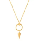 Złoty naszyjnik z grotem próby 585 z łańcuszkiem ankier i minimalistyczną zawieszką w kształcie koła z wiszącym grotem. Nowoczesny design, doskonały do każdej stylizacji.
