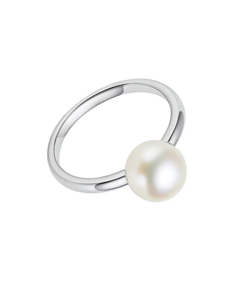 Pierścionek z naturalną perłą z białego złota