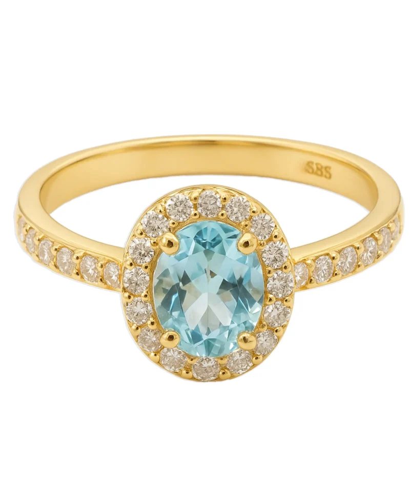 Złoty pierścionek 585 z markizą z topazem