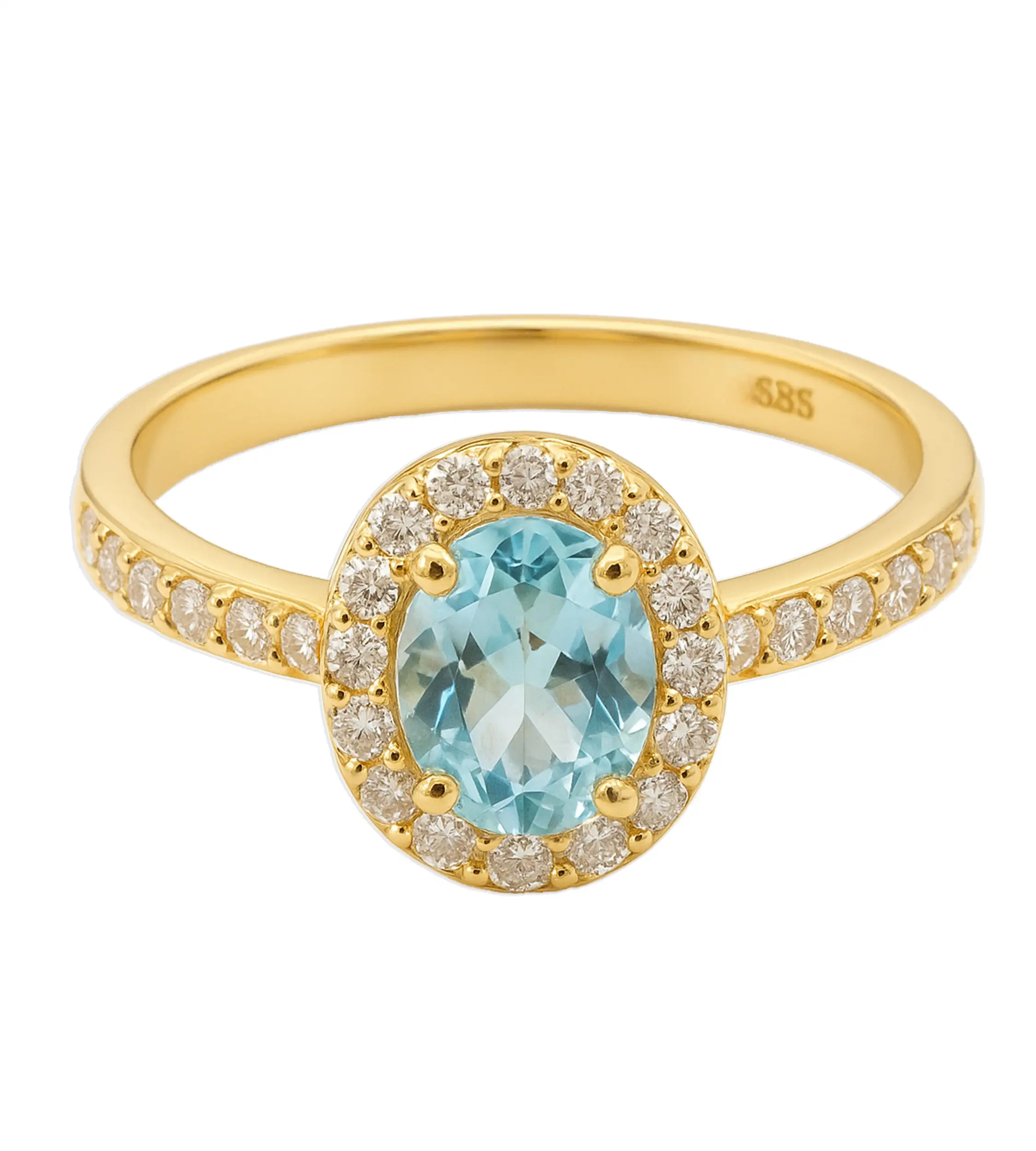 Złoty pierścionek 585 z markizą z topazem