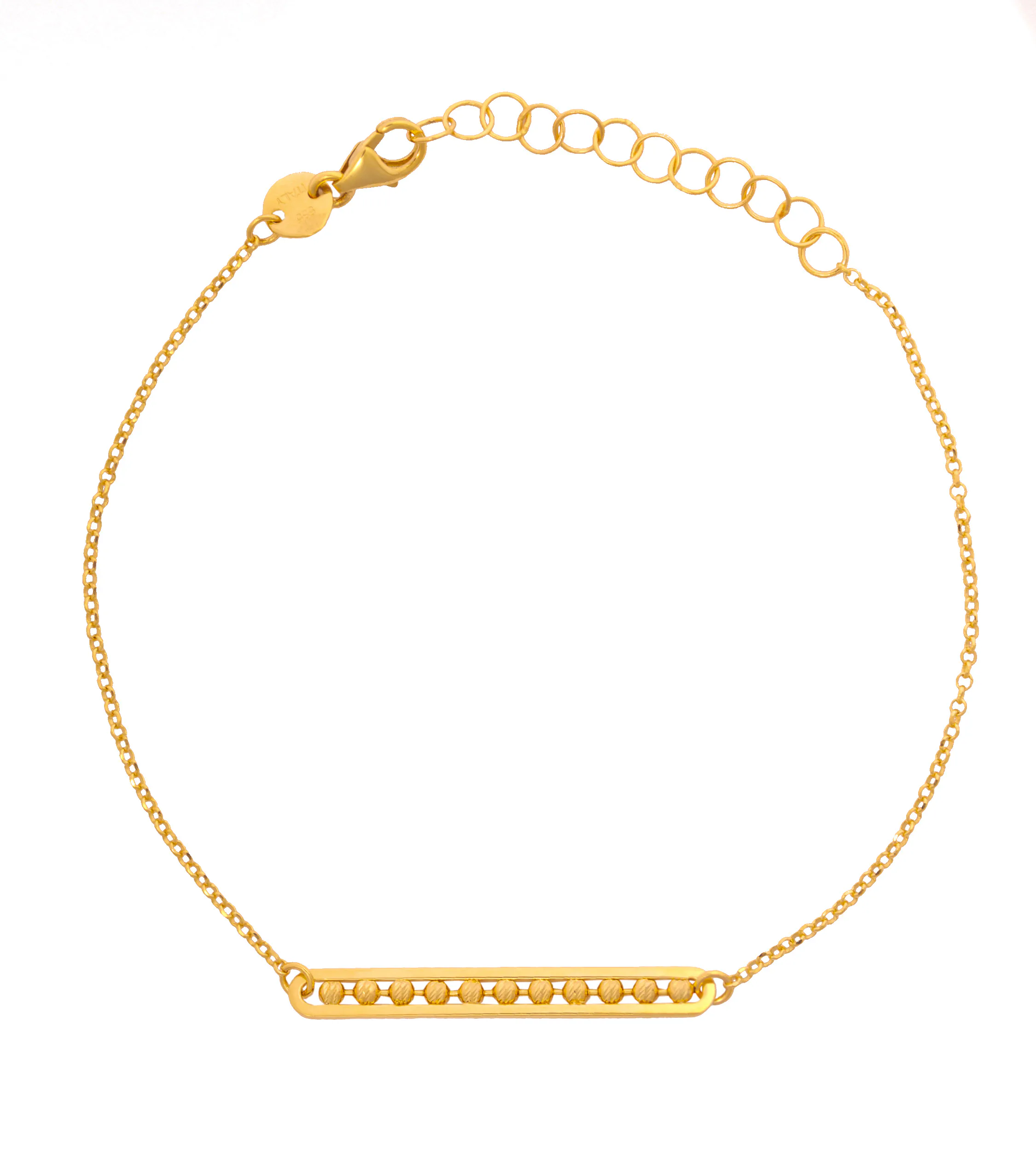 Złota bransoletka damska z diamentowanymi kulkami, bransoletka z delikatnym segmentem