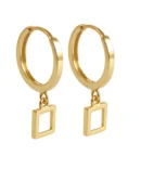 Złote kolczyki kółeczka z kwadratem - nowoczesne kolczyki dla dziecka i dziewczynki oraz dla dorosłej osoby