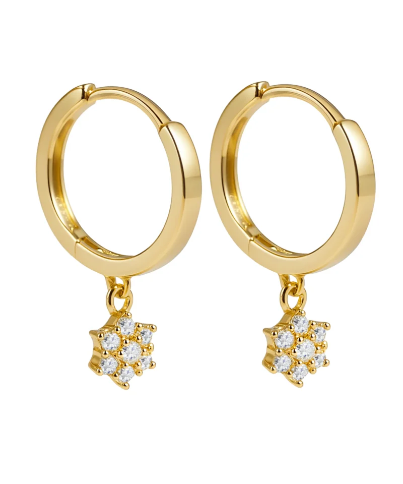 Kolczyki złote 585 kółka z kwiatkiem