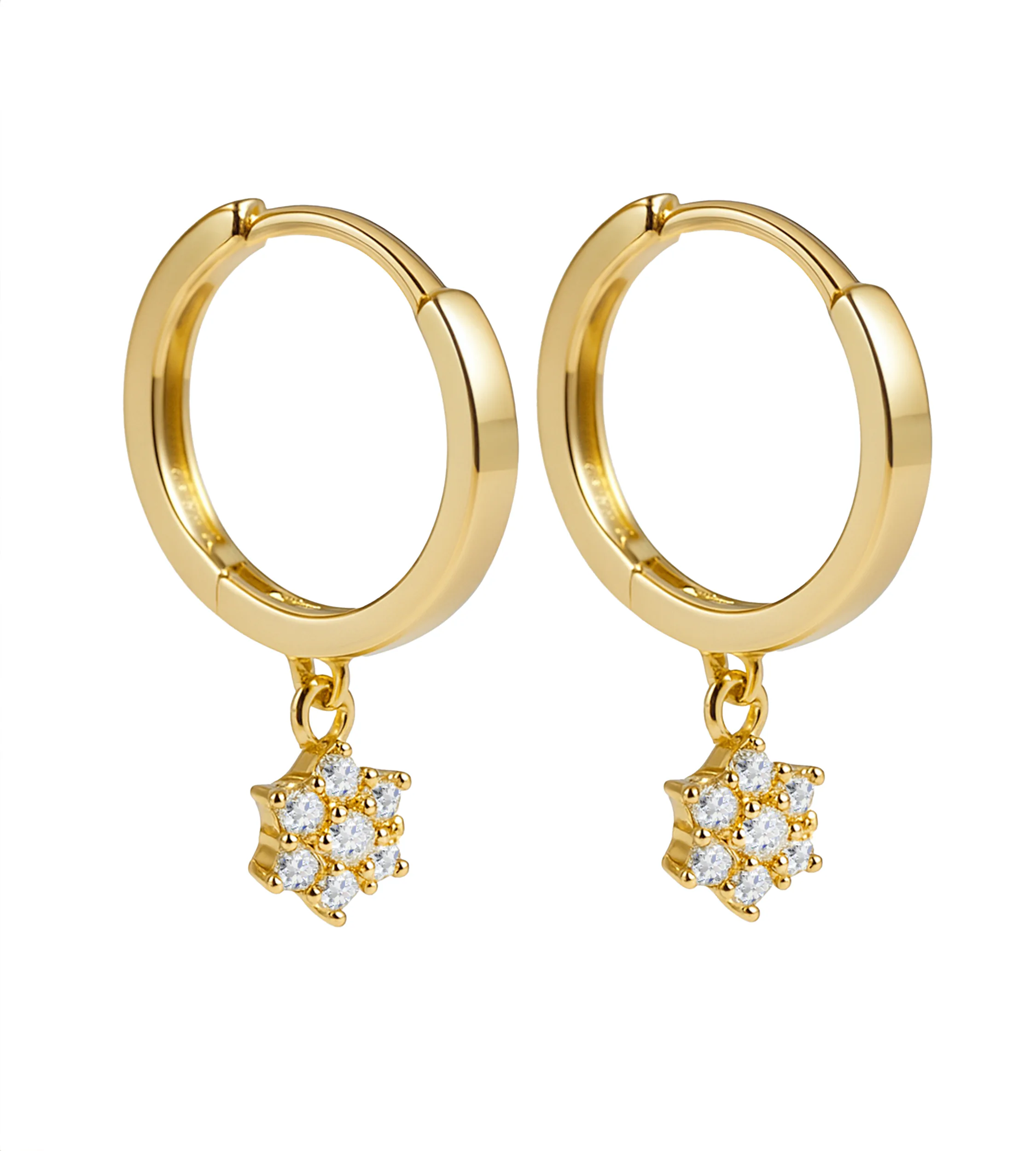 Kolczyki złote 585 kółka z kwiatkiem