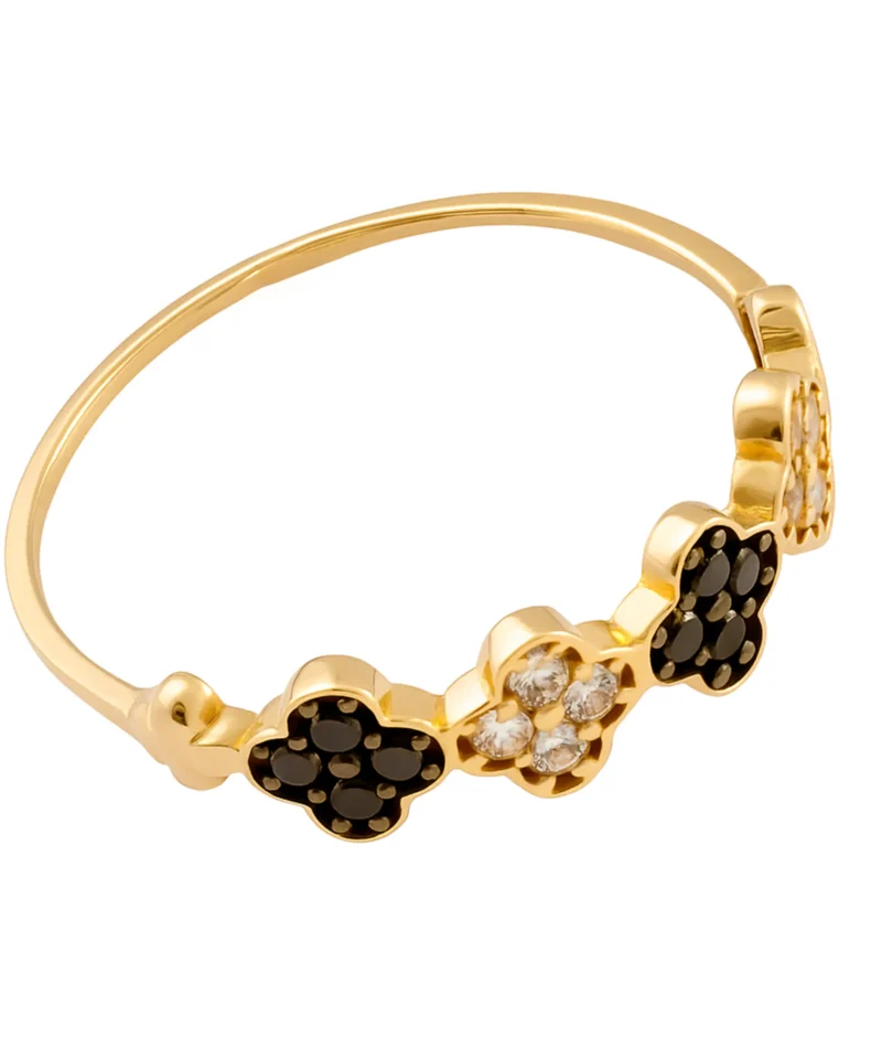 Złoty pierścionek 585 z czarnymi kwiatkami