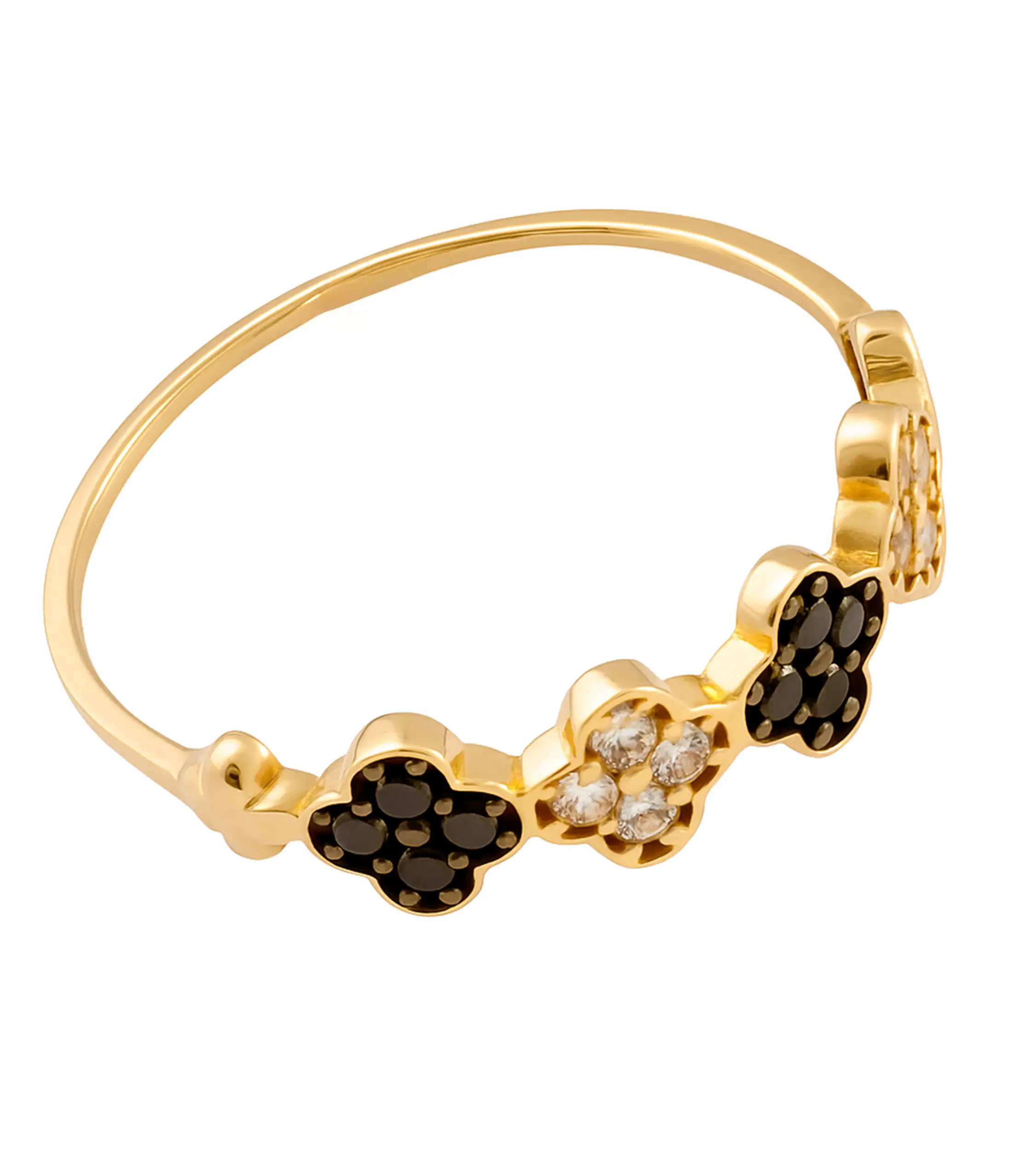 Złoty pierścionek 585 z czarnymi kwiatkami