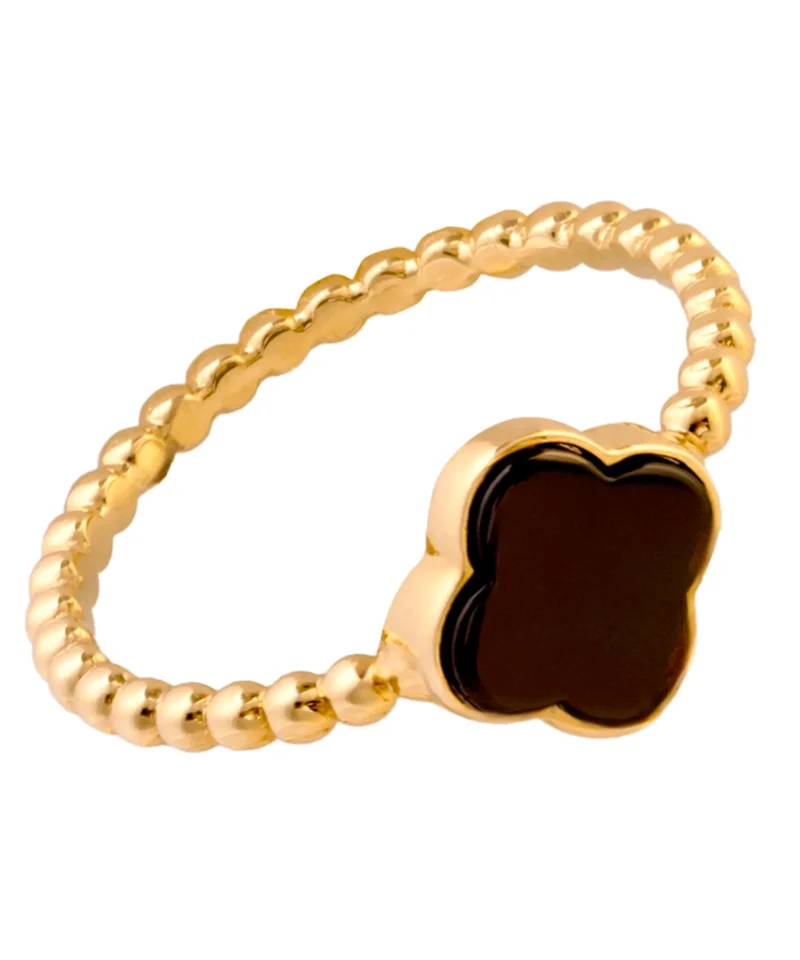 Złoty pierścionek 585 z czarnym kwiatkiem