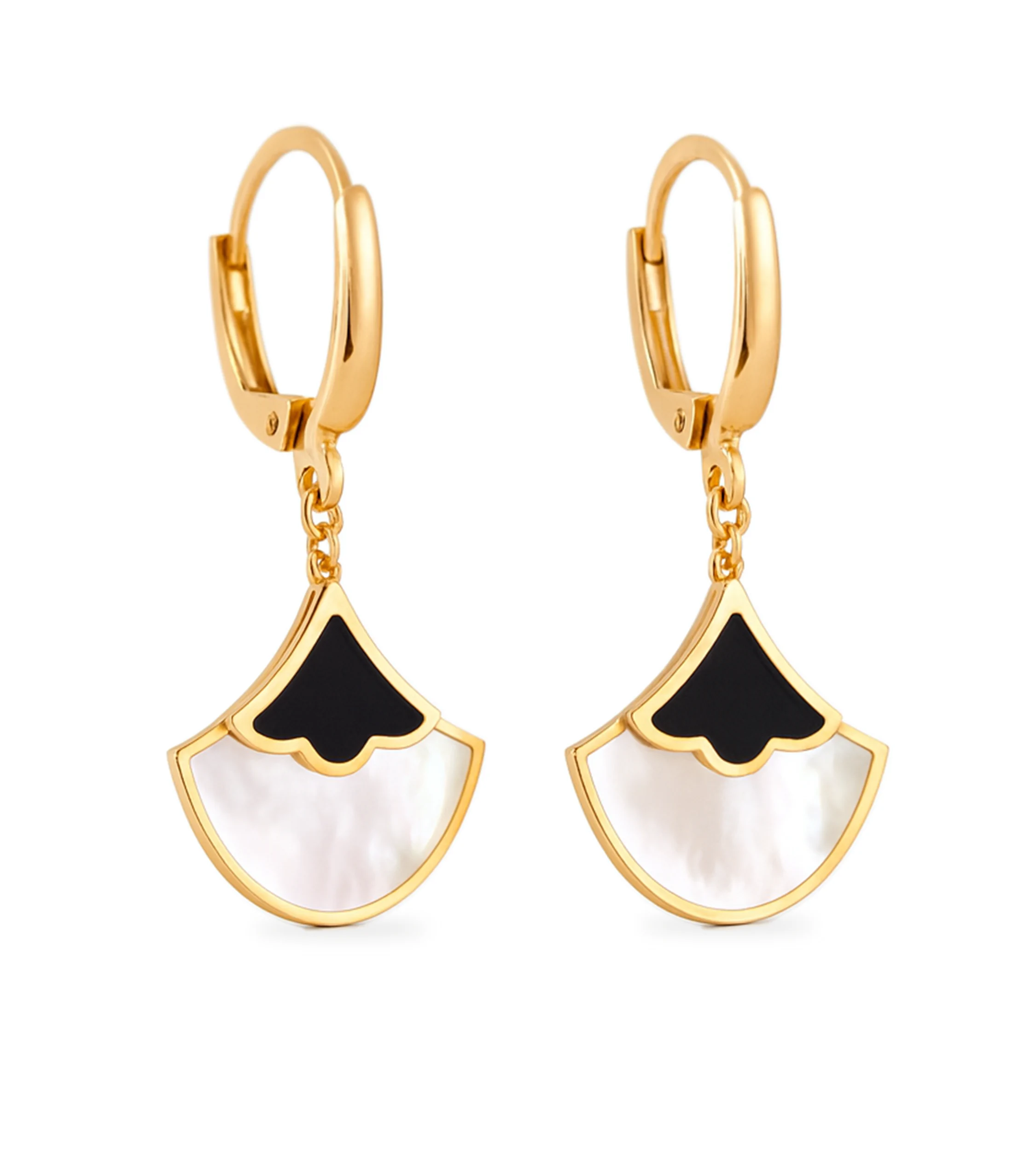 Złote kolczyki 585 wiszące długie z masą perłową - kolczyki nowoczesne