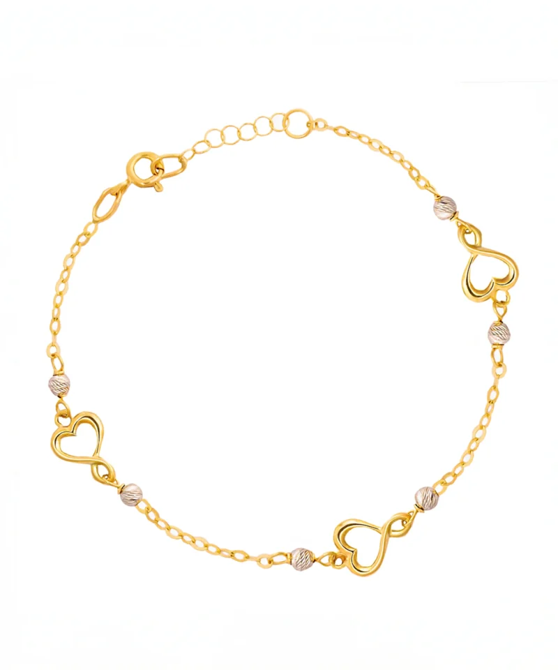 Bransoletka złota z serduszkami - żółte i białe złoto