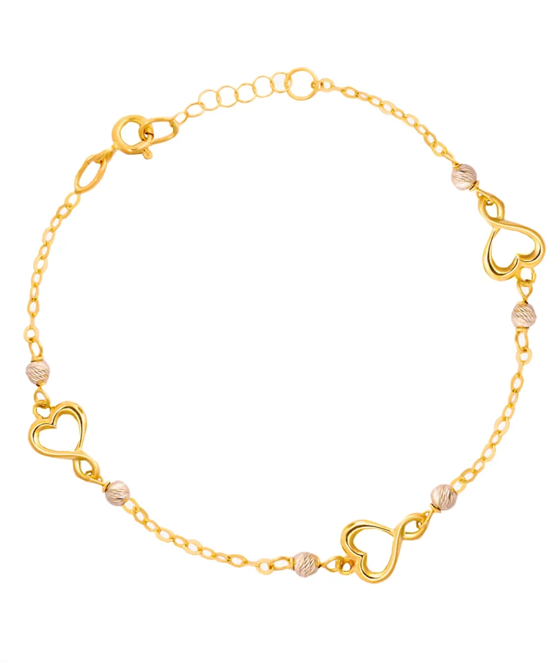 Złota bransoletka damska 585 z serduszkami