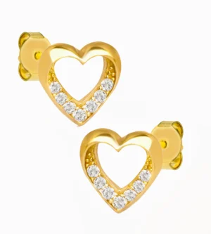 złote kolczyki serca otwarte z kamieniami - małe kolczyki złote na sztyft -