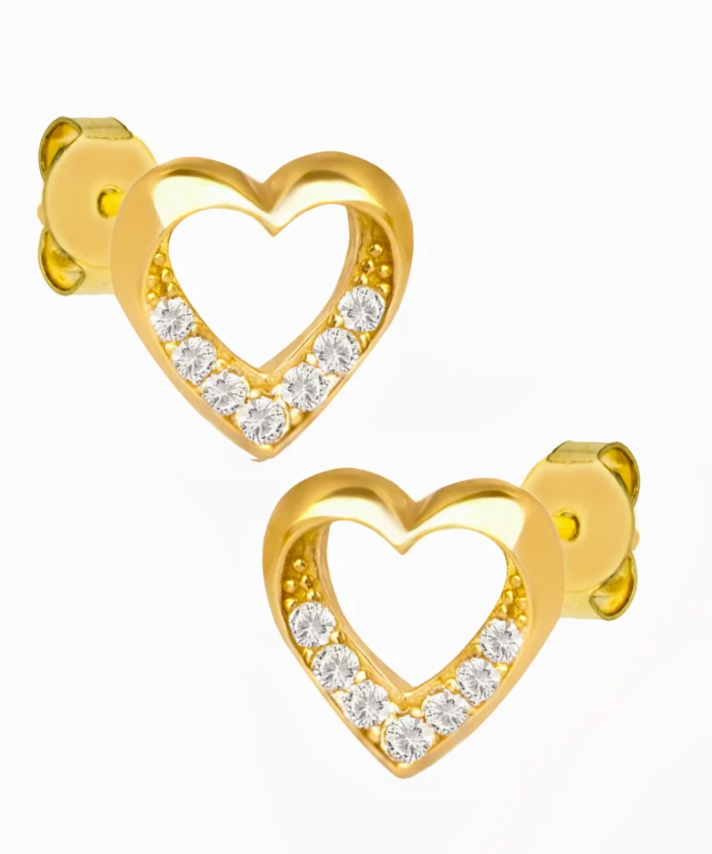 złote kolczyki serca otwarte z kamieniami - małe kolczyki złote na sztyft -