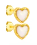 Złote kolczyki z opalem, delikatna biżuteria dla dziecka i kobiety, kolczyki serduszka