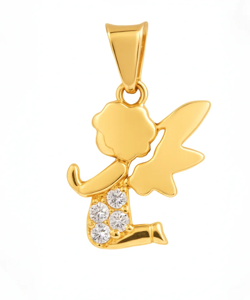 Wisiorek aniołek - wykonany ze złota 585 z cyrkoniami