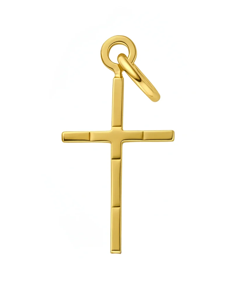 złoty krzyżyk męski i damski, delikatne nacięcia - diamentowany