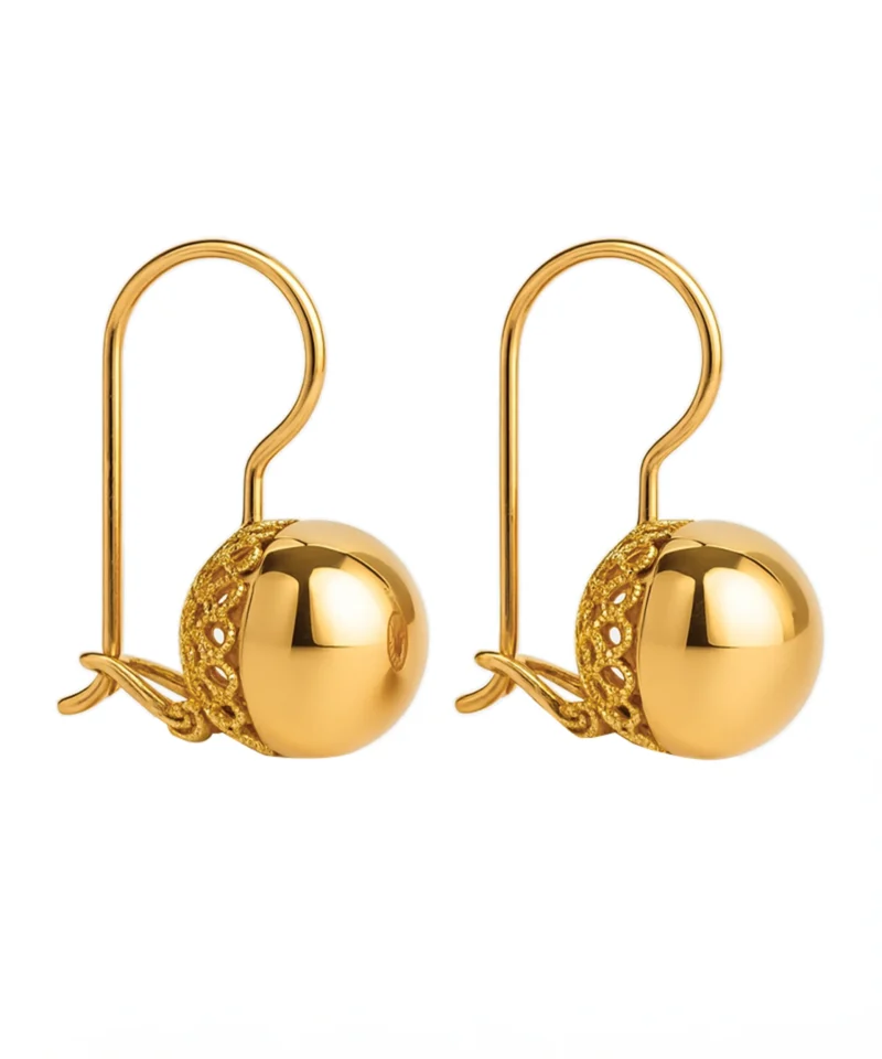 Złote kolczyki wiszące na bigiel z ażurową wstawką