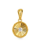 Złote zawieszki 585 - złoty wisiorek w kształcie koła z cyrkonią