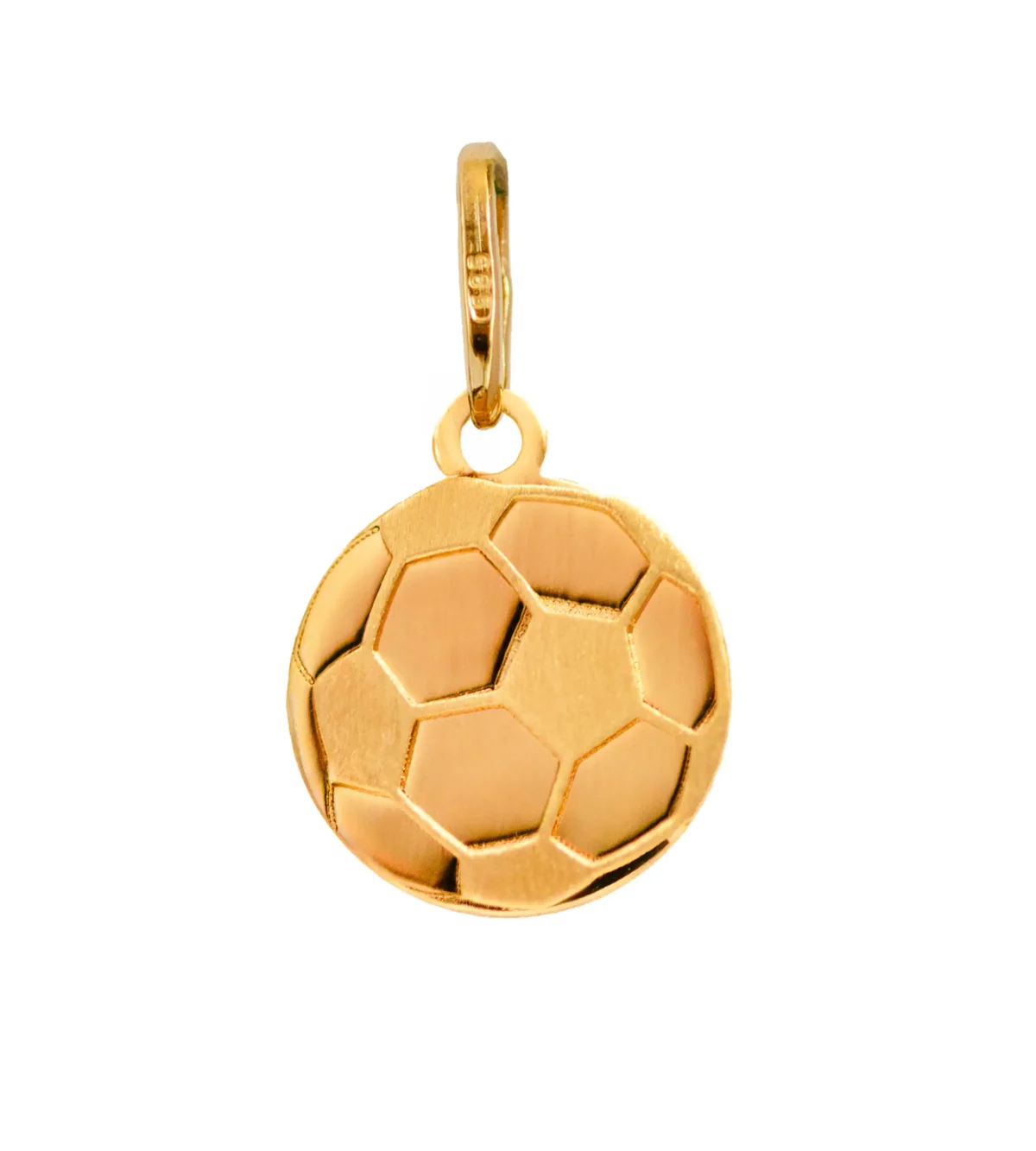 Złota zawieszka próby 585 w kształcie piłki nożnej. Sportowy symbol w eleganckiej odsłonie – idealny prezent dla fana futbolu lub gracza.