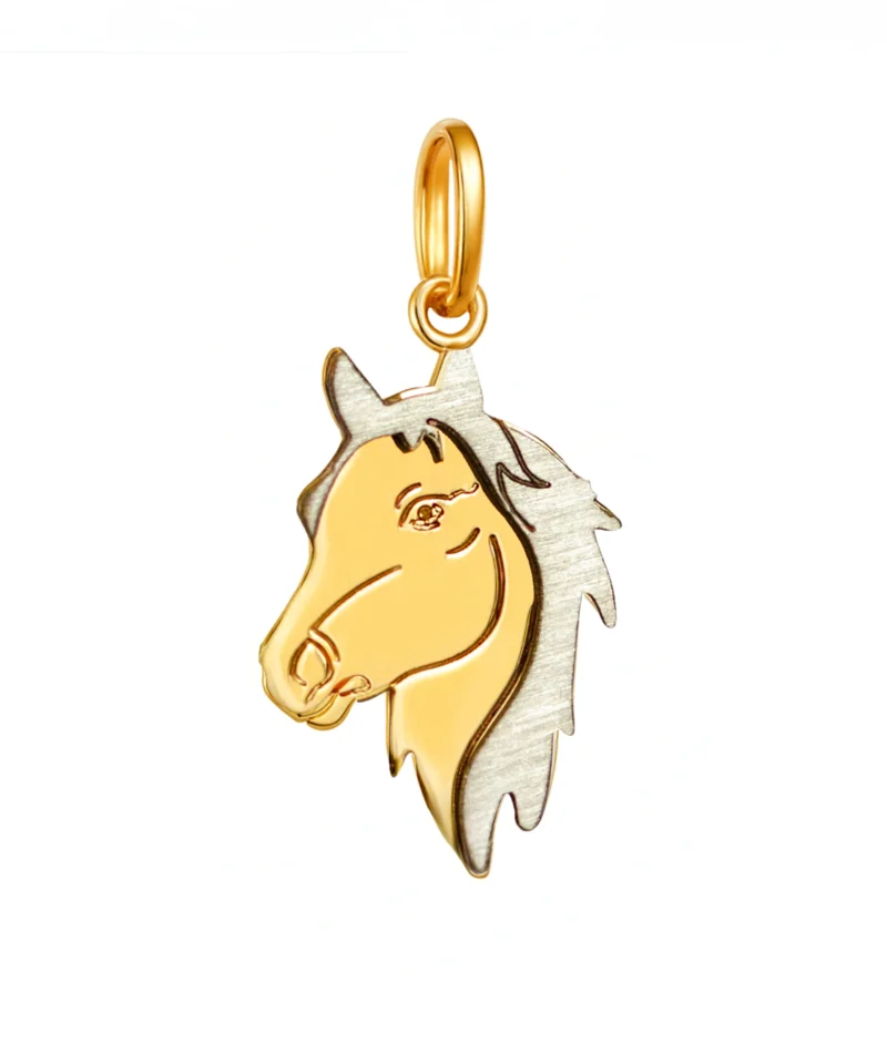 Wisiorek z koniem - złota zawieszka z koniem z żółtego i białego zlota 585