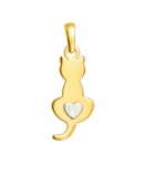Złota zawieszka 585 w kształcie siedzącego kotka z wyciętym serduszkiem na plecach – smukła i symboliczna