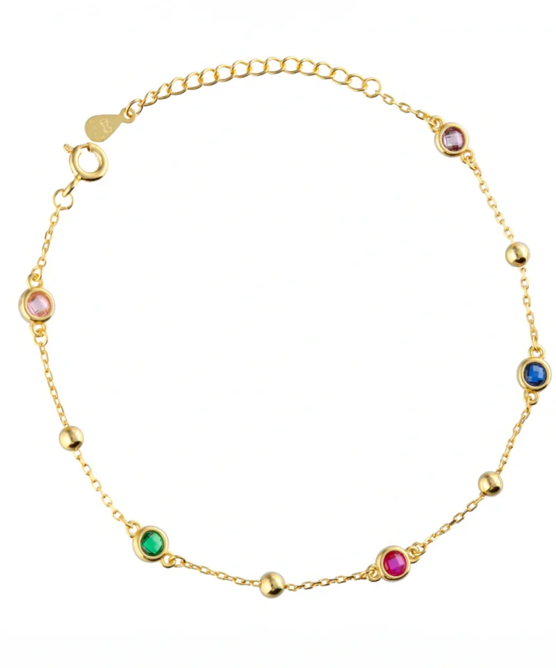 Bransoletka srebrna pozłacana - kolorowe cyrkonie