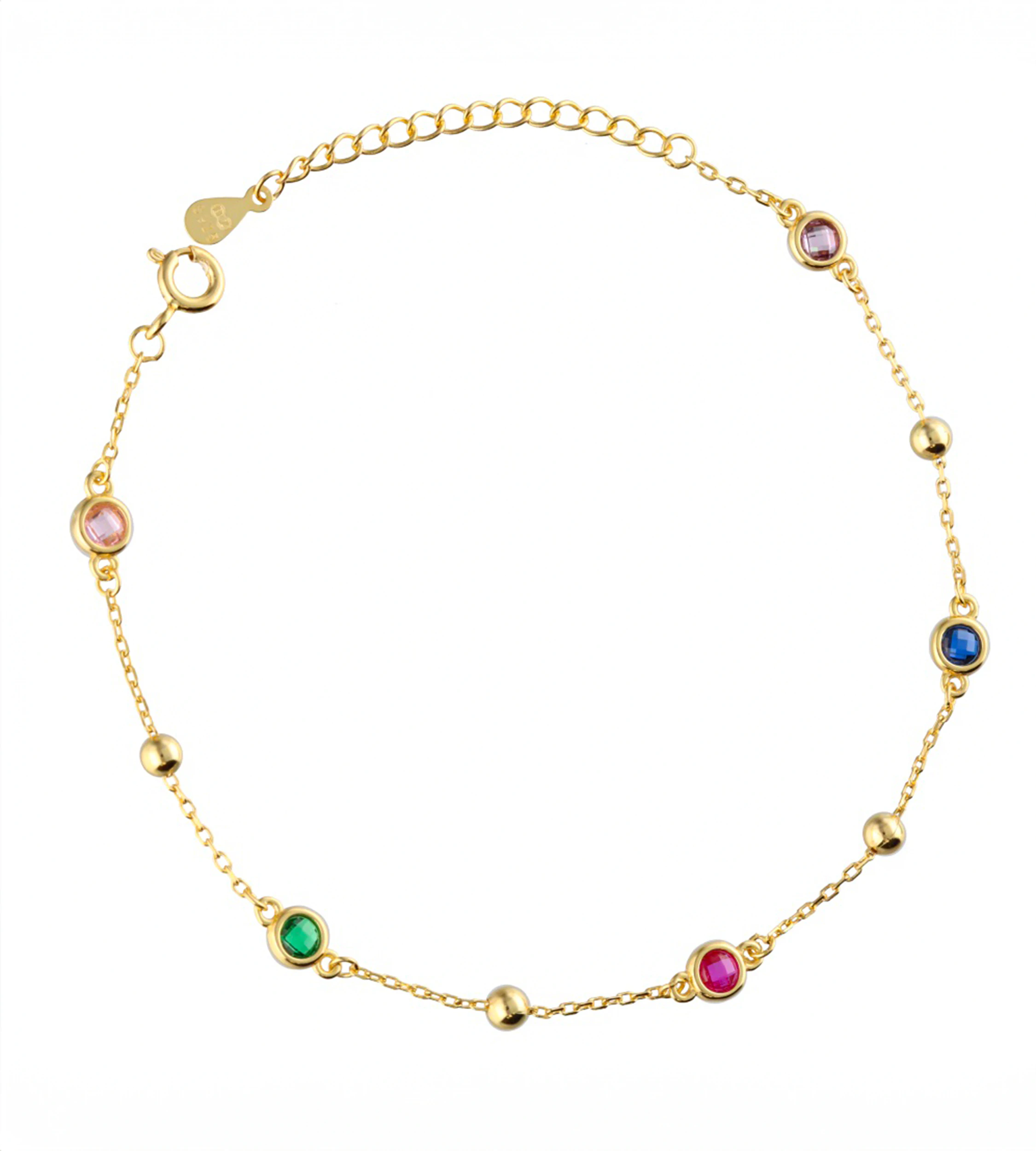 Bransoletka srebrna pozłacana - kolorowe cyrkonie