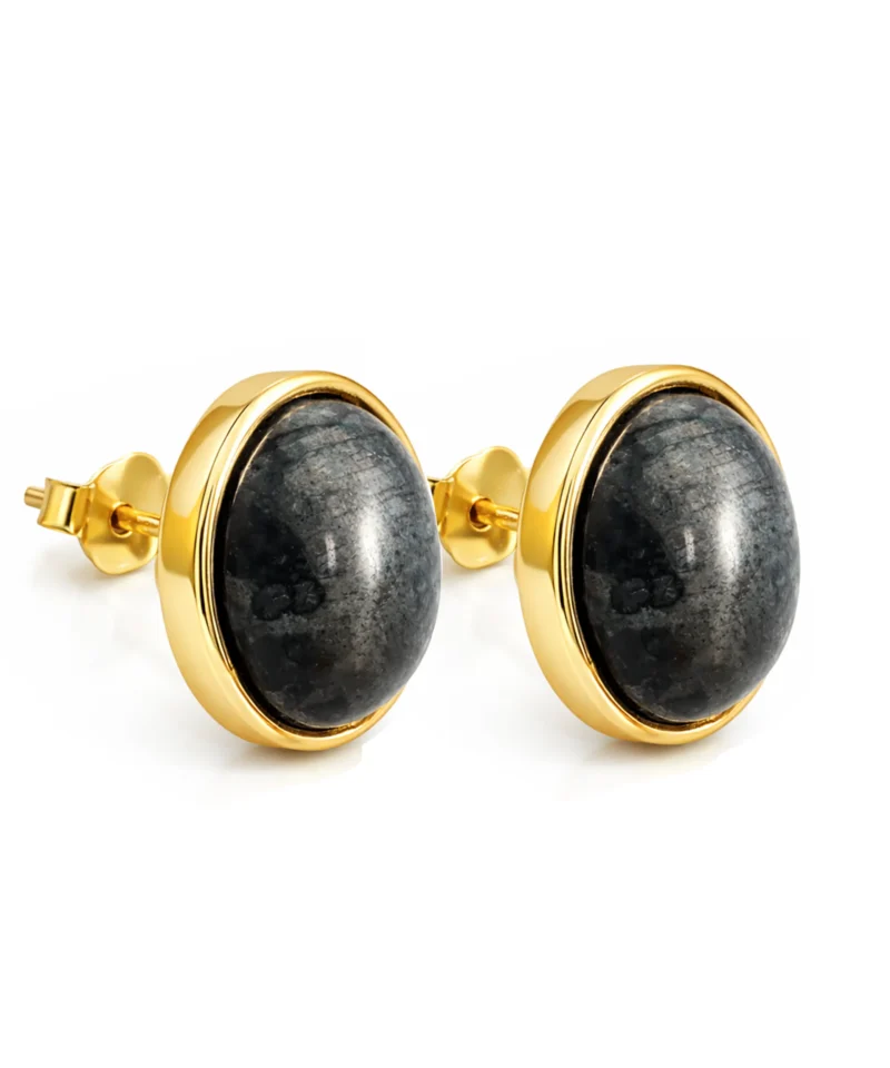 Kolczyki z czarnym kamieniem srebrne pozłacane