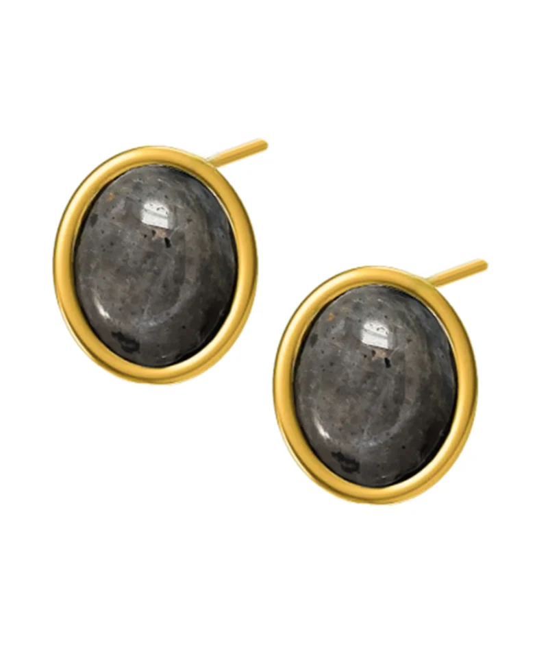 Kolczyki z czarnym kamieniem srebrne pozłacane