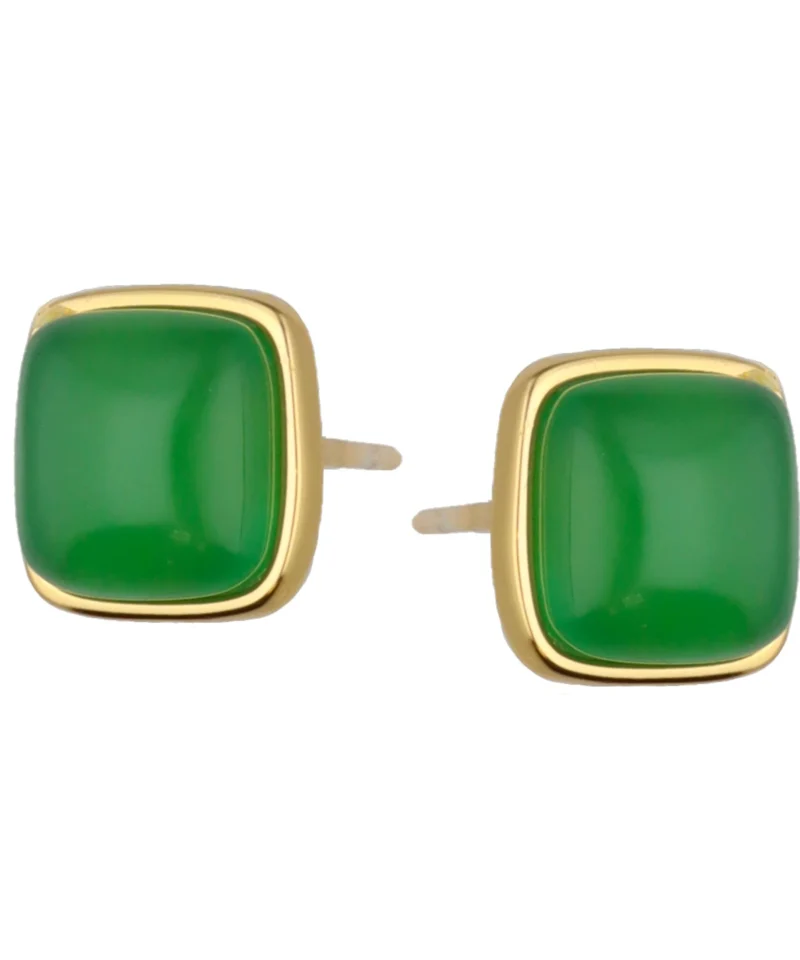 Kolczyki z zielonym kamieniem srebrne pozłacane