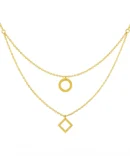 Naszyjnik podwójny złoty 585 z zawieszkami kółko i rąb