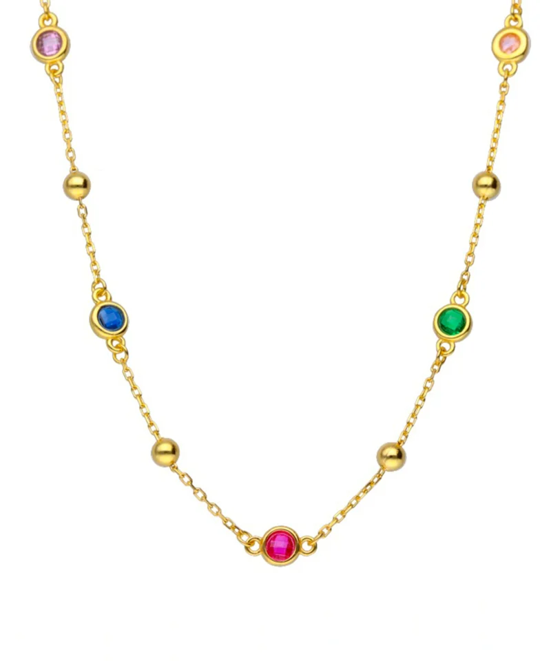 Naszyjnik z kolorowymi kamieniami srebro pozłacane
