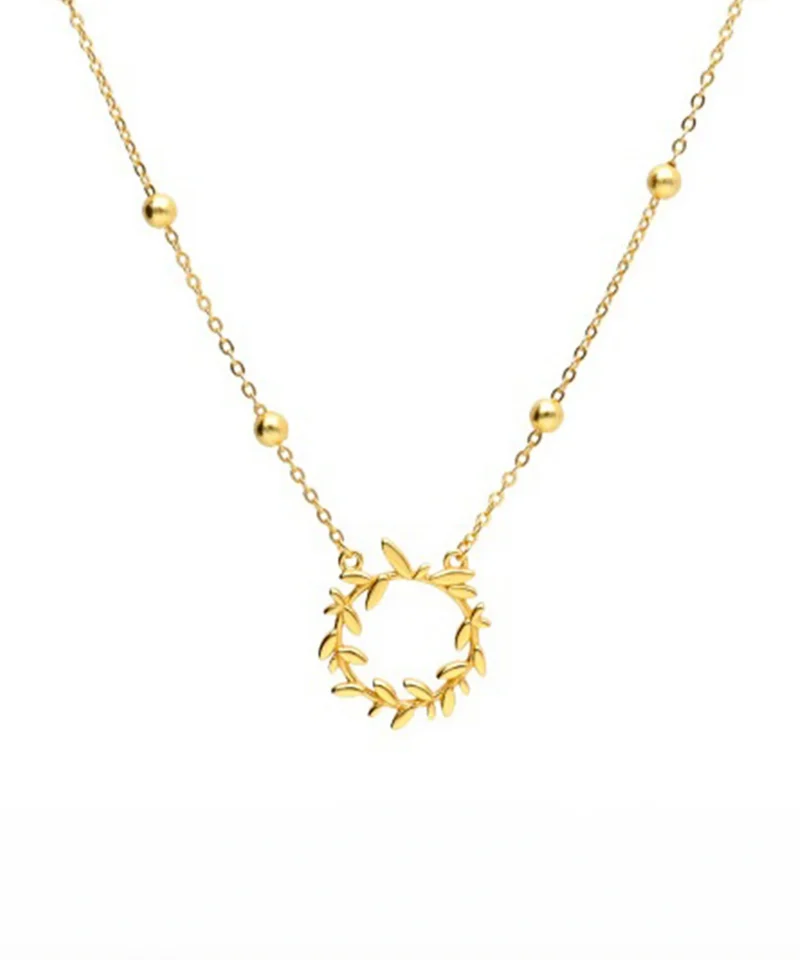 Naszyjnik listki wianek srebrny pozłacany