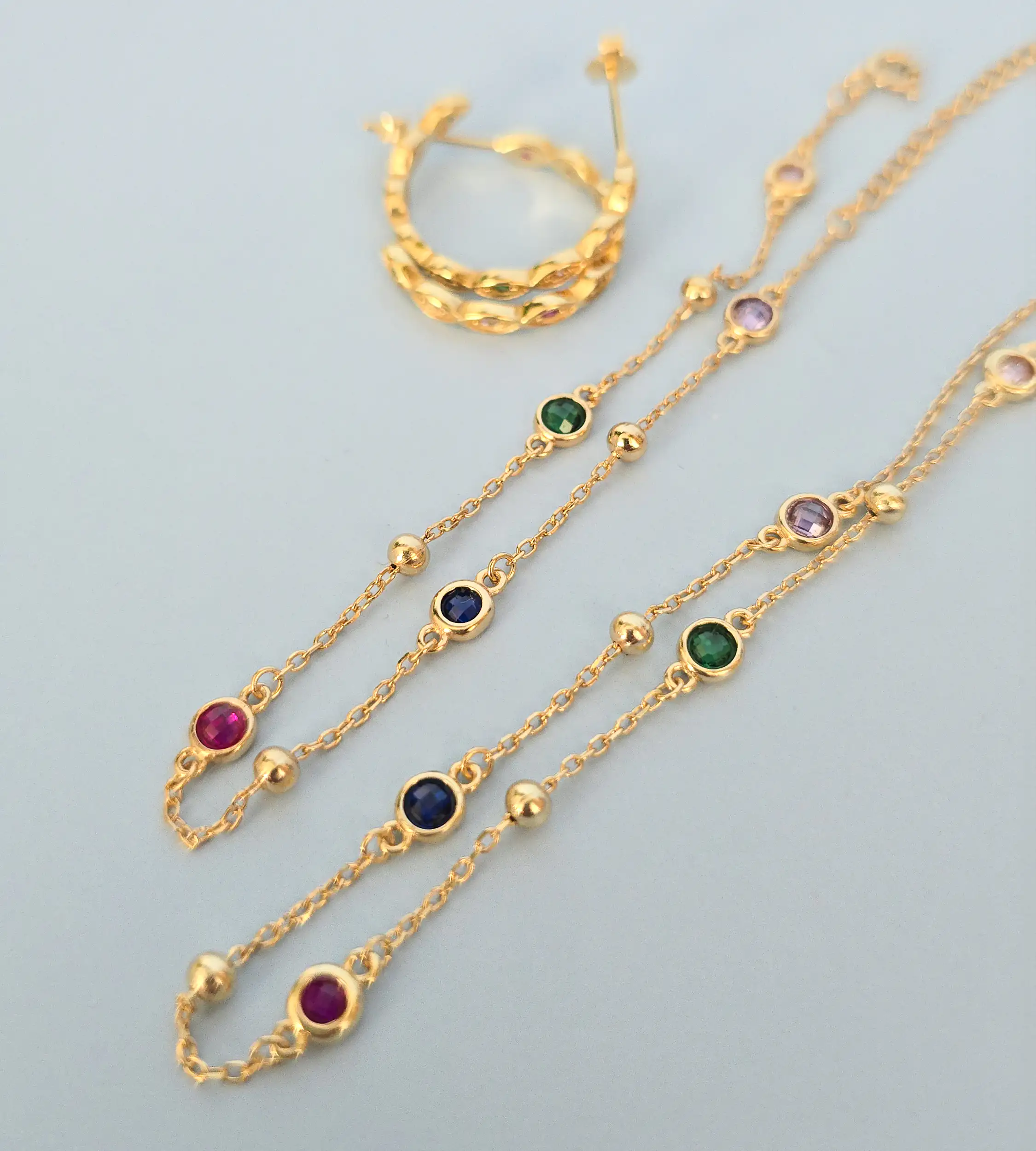 Bransoletka srebrna pozłacana - kolorowe cyrkonie