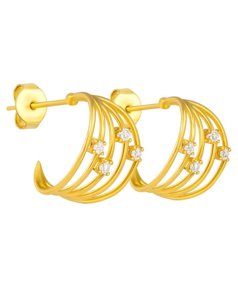 Złote kolczyki półkola z cyrkoniami - kolczyki potrójne