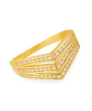 Złoty pierścionek z kamieniami - potrójny pierścionek szeroka obrączka z cyrkoniami